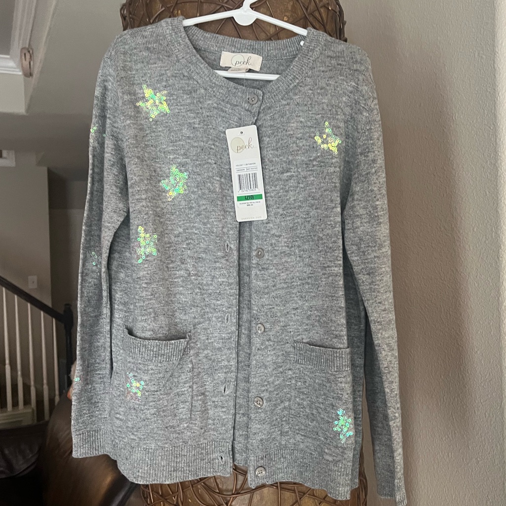 Peek Sweater Cardigan Size L / 10 Girls Gray With Stars